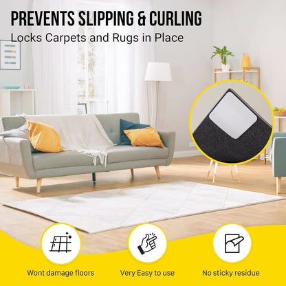 Alien Grip Rug Gripper Carpet Tape - 20pcs, 4x4 in. Anti-Slip Hardwood, Tile Floor, No Damage - Double Sided Reusable, Non Slip Corner Rug Pads - As Seen on TV