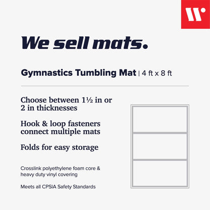 We Sell Mats Gymnastics Mat, Folding Tumbling Mat, Portable with Hook & Loop Fasteners