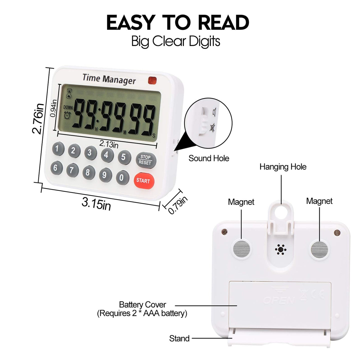 AIMILAR Magnetic Digital Kitchen Timer with Direct Numerical Keypad, Loud Alarm - 99Hr Countdown Count Up Timer for Cooking Baking Classroom, Batteries Included