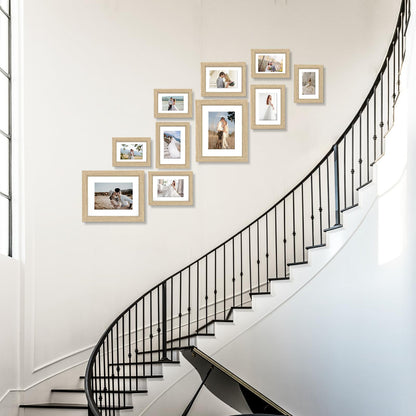 Povrgive Picture Frames, Made of Real Glass and Wooden Frame, Gallery Photo Frames Set of 10 for Collage Wall Decor, Multi Sizes Including 8x10, 5x7, 4x6 for Mounting or Tabletop Display, Wood