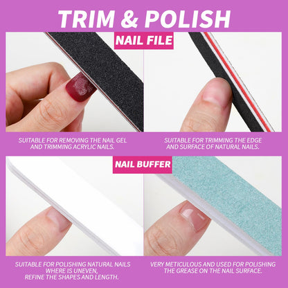 FANDAMEI Nail Polish Gel Remover Tools Kit with Nail Clips, 100ml Nail Polish Remover Bottle, 500 Nail Remover Cotton Pad, Nail Brush, Cuticle Pusher/Peeler, 100/180 Nail File,Buffer Block