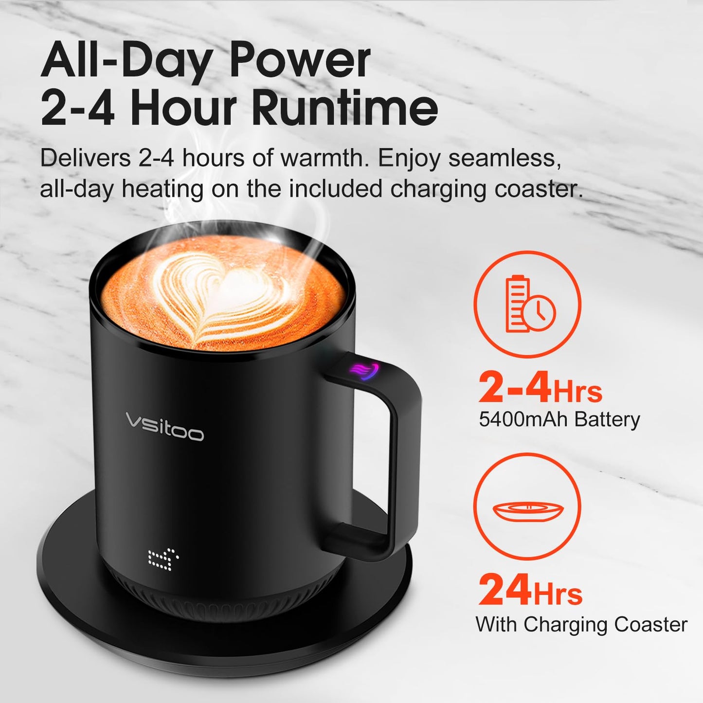 Vsitoo S3 12oz Heated Mug - Temperature Control Smart Mug with Mug Warmer, Perfect for Espresso, Auto-Sensing AI Heats Drinks to 120-150°F Hands-Free.Ideal for Home/Office/Gifts，Black