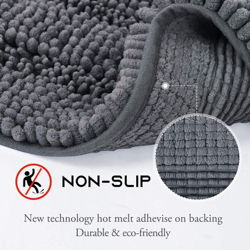 NICETOWN Grey Bathroom Rug, Extra Thick Indoor Outdoor Durable Doormat for Front Door, Anti-Slip Soft Plush Chenille Shaggy Bath Living Room Bedroom Mat, Water Absorbent Floor Carpet (1 PC, 47 x 17)