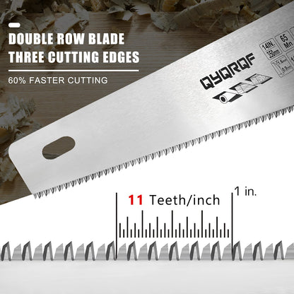 14 in. Pro Hand Saw, 11 TPI Fine-Cut Soft-Grip Hardpoint Handsaw Perfect for Sawing, Trimming, Gardening, Cutting Wood, Drywall, Plastic Pipes, Sharp Blade, Ergonomic Non-Slip Handle (green)