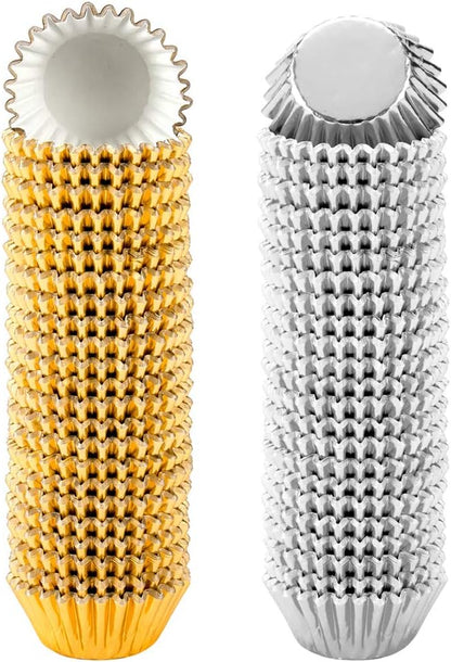 1000 PCS Mini Foil Cupcake Liners 1.25 inches - Gold and Silver Tulip Paper Cups for Baby Shower, Birthday Party