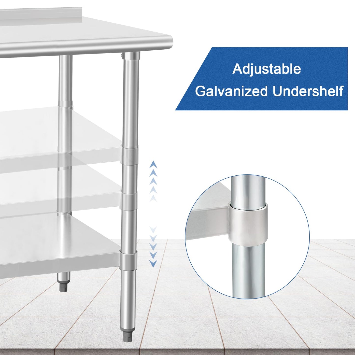 HARDURA Stainless Steel Prep & Work Table 30 x 60 Inches NSF Heavy Duty Commercial with Undershelf and Backsplash, Galvanized Legs for Commercial Food Prep