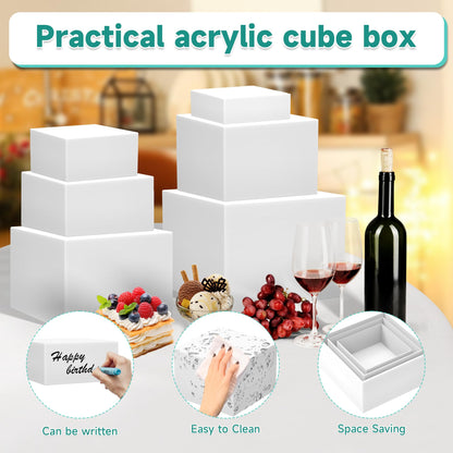 NoderLoya 6Pcs Buffet Risers,Food Risers for Buffet Table Display Stand Shelf for Party Catering Dessert Jewelry Collectibles Acrylic Cube Boxes Display Nesting Risers (white-S(5,6,6.8,7,7.5,8)