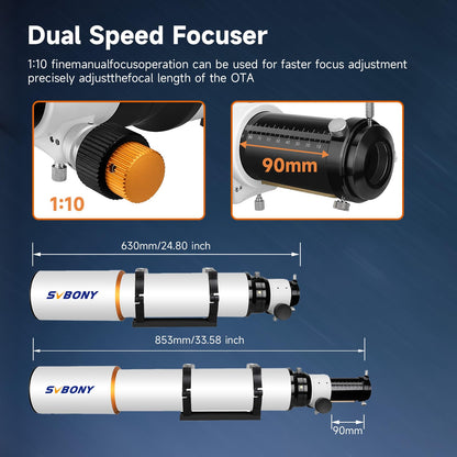 SVBONY SV503 Telescope for Adults High Powered, 102mm F7 Extra Low Dispersion Achromatic Refractor OTA, Dual-Speed Focuser, Refractor Telescope for Planets Deep Sky Astrophotography&Visual Observation