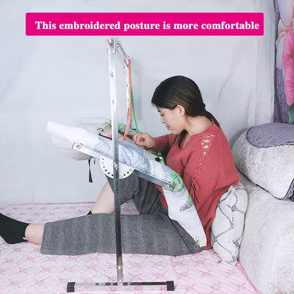 ELUKHT Embroidery Stand, Stainless Steel Needlework Floor Frame, Adjustable Cross Stitch Craft Stand, with 12 Hanging Wire Buckles, Standing Embroidery Lap Table, for Arts Crafts Sewing Needlework