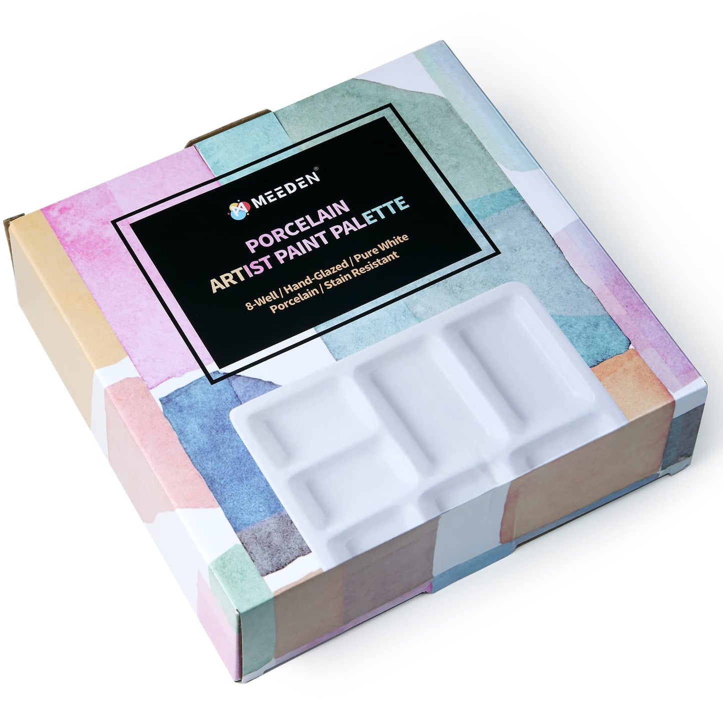 MEEDEN 8-Well Ceramic Artist Paint Palette, Square Porcelain Watercolor Palette, White Ceramic Mixing Tray for Gouache Painting, Oil Painting, Acrylic Painting & Tempera Painting, 7"× 7"× 0.9"
