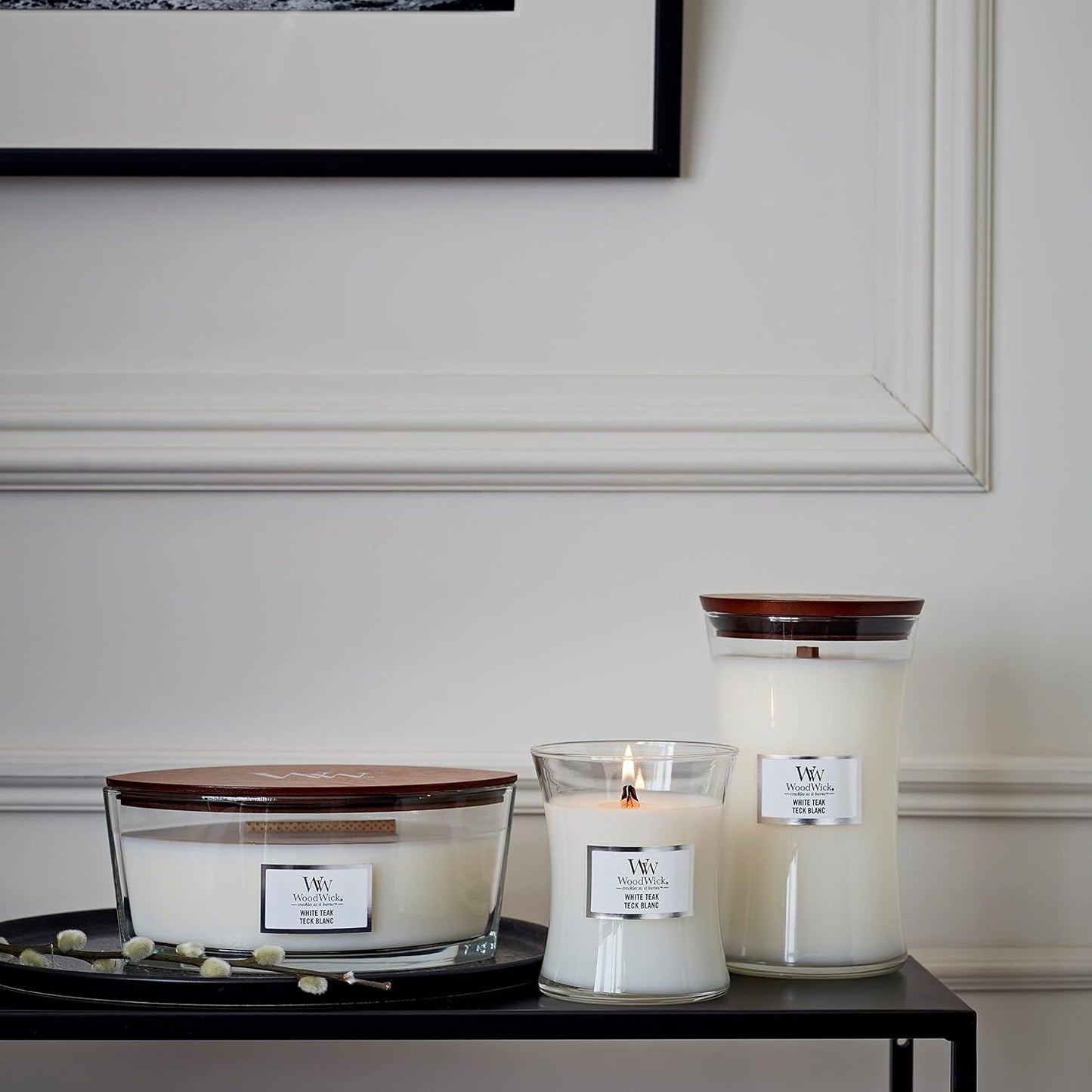 WoodWick Candle, Wax, White Teak, Ellipse Shape