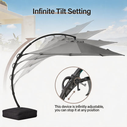 LAUSAINT HOME Outdoor Patio Umbrella with Base included, 12 FT Deluxe Curvy Cantilever Umbrella Heavy Duty Offset Hanging Umbrella with 360° Rotation for Market, Pool, Garden, Backyard, Deck (Grey)