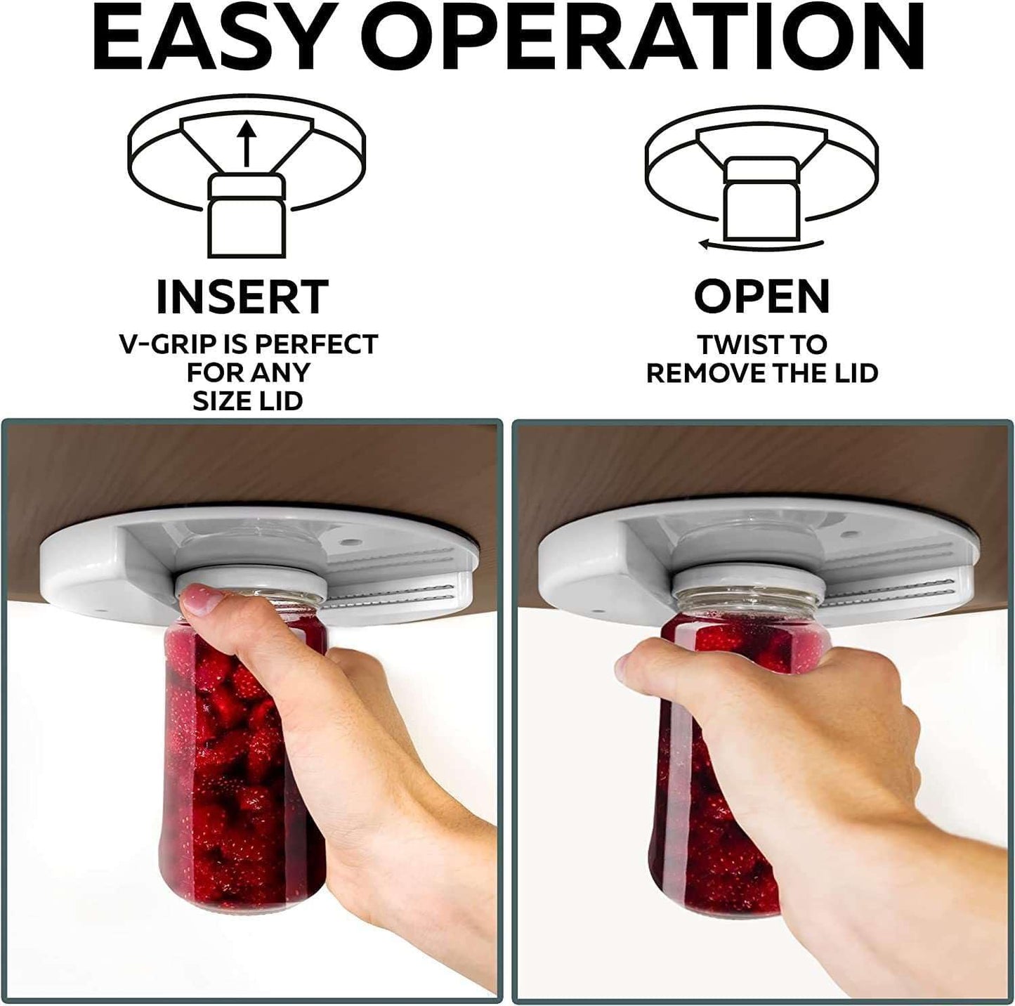 New Under Cabinet Manual Jar Opener for Weak Hands and Seniors with Arthritis, Small, White