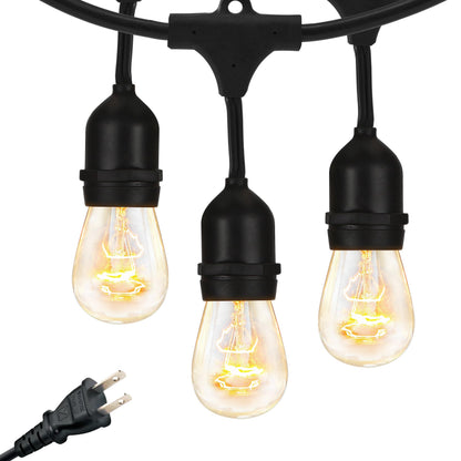 Brightech Ambience Pro Incandescent Outdoor String Lights - Commercial Grade Waterproof Patio Lights with 48 Ft Dimmable Edison Bulbs, Porch String Lights for Patio, Backyard - 15 Bulbs 11W