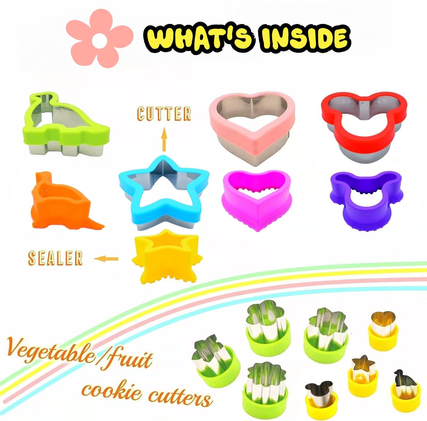 BANIC Uncrustable Sandwich Cutter, 12Pcs Sandwich Cutter and Sealer, Crustless Sandwich Cutter Heart Star Dino Mouse etc, Lunch & Bento Box Accessories