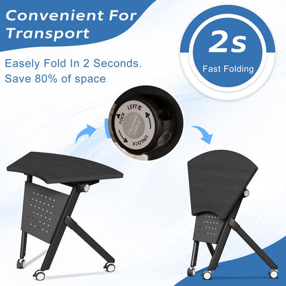 JFazzruit Folding Conference Table,Fan-Shaped Conference Room Tables with Wheels, Mobile Modular Seminar Meeting Desk for Classrooms,Office & Seminar (4, Fan-Black)