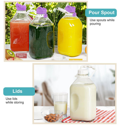 Ritayedet 64 Oz Heavy Duty Glass Milk Bottle with Reusable Airtight Strong SCREW LID - 1/2 Gallon Water Bottles with Scale Lines - 2 Qt Glass Milk Jug Pitcher - Extra Gaskets & Handle!