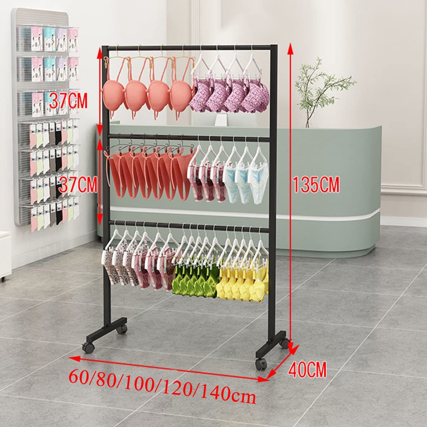 Coat Rack Garment Rack With Wheels, For Clothing Store - Underwear Display Rack, Bra Rack - Commercial Free Standing Hanger For Bikini, Swimwear, Lingerie