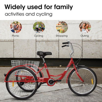RENPINYOUX Tricycle, Adult Tricycle, 24" Tricycle with Shopping Basket, 350 Lb Capacity, Easy to Install, Suitable for Seniors, Women and Men