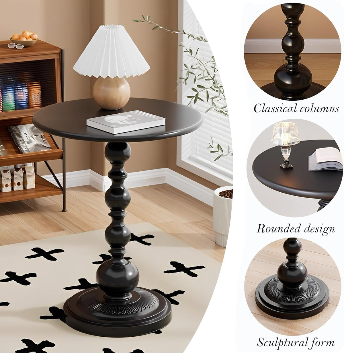 13.8" Side Table - Round Small Accent Table with Metal Base, Multifunctional Vintage Coffee Table for Living Room