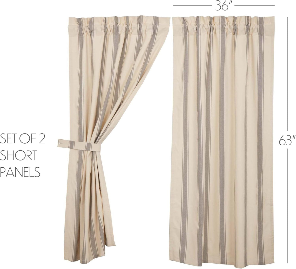 VHC Brands Grace Grain Sack Stripe Short Panel Set of 2, 63x37