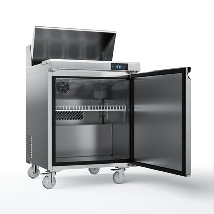 Coolake 27'' W Commercial Refrigerator Sandwich Salad Prep Table, 1 Door Sandwich Fridge with 8 GN 1/6 Pans, Counter Fan Cooling Refrigerator for Restaurant, ETL DOE