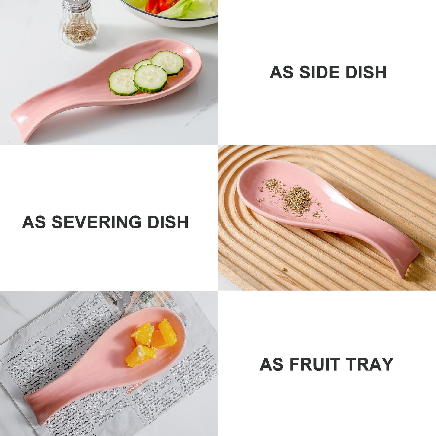 Hasense Spoon Rest for Stove Top, Large Ceramic Spoon Holder for Kitchen Counter, Cooking Utensil Rest for Spatula Ladle Spoon and Tong, Kitchen Spoon Rest for Home and Coffee Bar Accessories, Pink