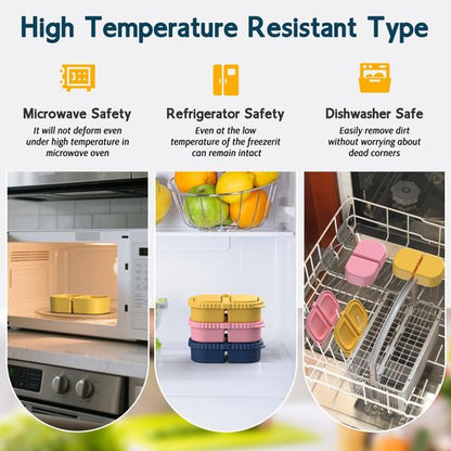 ICEROYCE 3 Pack Reusable Silicone Snack Containers with Lids, 2 Compartment Leakproof Food Storage Containers, BPA-Free Portable Snack Boxes for Lunch, School, Adults