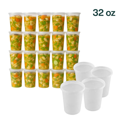 ProTakeOut 32oz [40 set] Heavy Duty Plastic Deli Container | BPA-Free Food Storage with Airtight Leak‑Proof Lids | Microwave, Freezer & Dishwasher Safe – Stackable, Bulk Reusable Soup & Meal Prep Tub