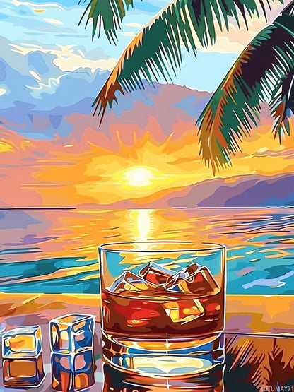 TUTUMAY21 Diamond Painting Kits Whiskey on The Beach Table Diamond Art Kits for Adults Wine Painting Crafts Home Wall Decor DIY 5D Gem Art Perfect for Relaxation12x16 inch