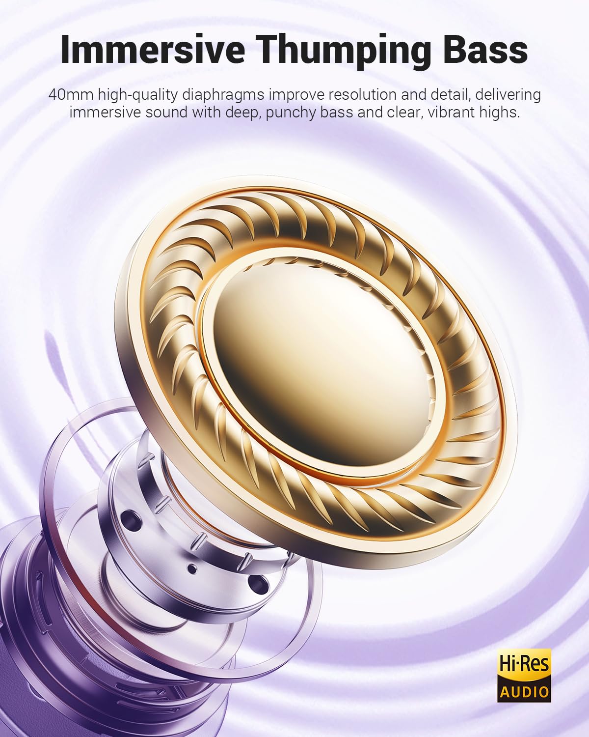 Wentronic Y01 Wireless Noise Canceling Headphones Bluetooth 5.3 Over Ear Headphones with Microphone, Hi-Res Audio, 48H Playtime, Foldable Comfortable Earpads,Compatible with iOS,Android,PC, Purple