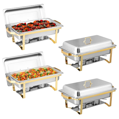 ZephPerton 4 Pack 8QT Chafing Dish Buffet Server, Rectangular Chafing Dish Buffet Set, Stainless Steel Food with Reinforced Frame & Cool-Touch Handle for Party Christmas Family Catering Events