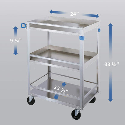Lakeside Manufacturing 316 Guard Rail Utility Cart, Stainless Steel, 3 Shelves, 300 lb. Capacity (Fully Assembled)