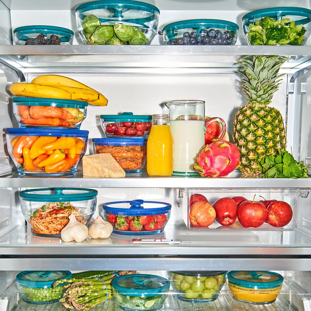 Anyday 2-Pack (2-Cup) Glass Food Storage Set with Glass Lids | Plastic-Free Meal Prep Set | Stackable Airtight Storage Container Set with Vented Lid for Microwave-Safe Reheating