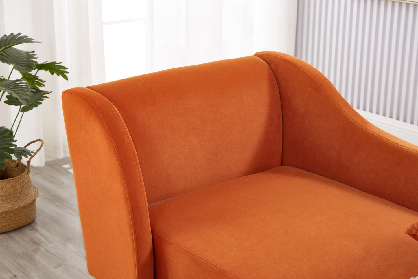 GDFStudio Upholstered Chaise Lounge Chair Indoor, Modern Velvet Recliner Lounge Chair with Removable Pillows, Gold Wood Legs, Backrest & Armrest, Reading Chaise Chair for Living Room Bedroom, Orange