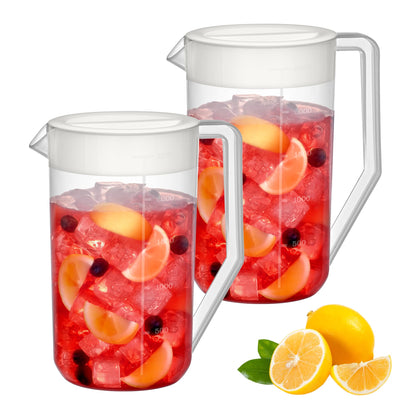 Amazing Abby - Kitchen Party - 2-Quart Plastic Pitcher (2-Pack), Unbreakable Water Pitcher with Lid, BPA-Free, Heat-Resistant, Dishwasher-Safe, Great for Both Iced and Hot Drinks, Indoors and Outdoors