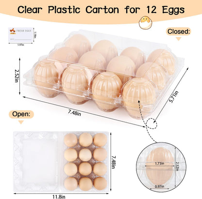 Egg Cartons 80 Pieces, Clear Plastic Reusable Egg Tray Container Holder for 12 Count Eggs, Bulk Storage with Sticker