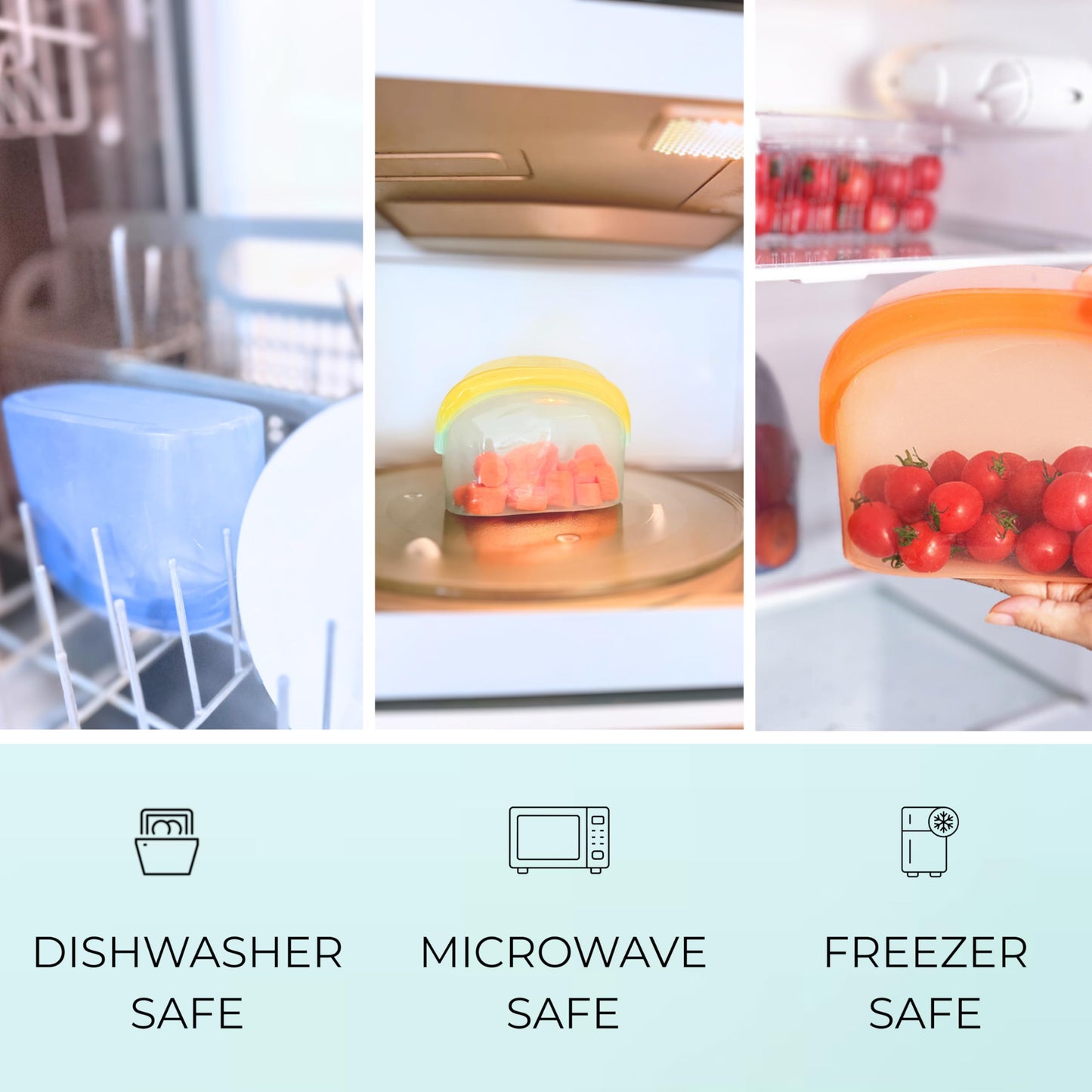 Reusable Silicone Food Storage Bags (3-Pack) | Stand-Up Wide Bottom Leakproof Silicone Freezer Bags | BPA-Free Microwave & Dishwasher Safe | Eco-Friendly Airtight Snack & Meal Prep Bags