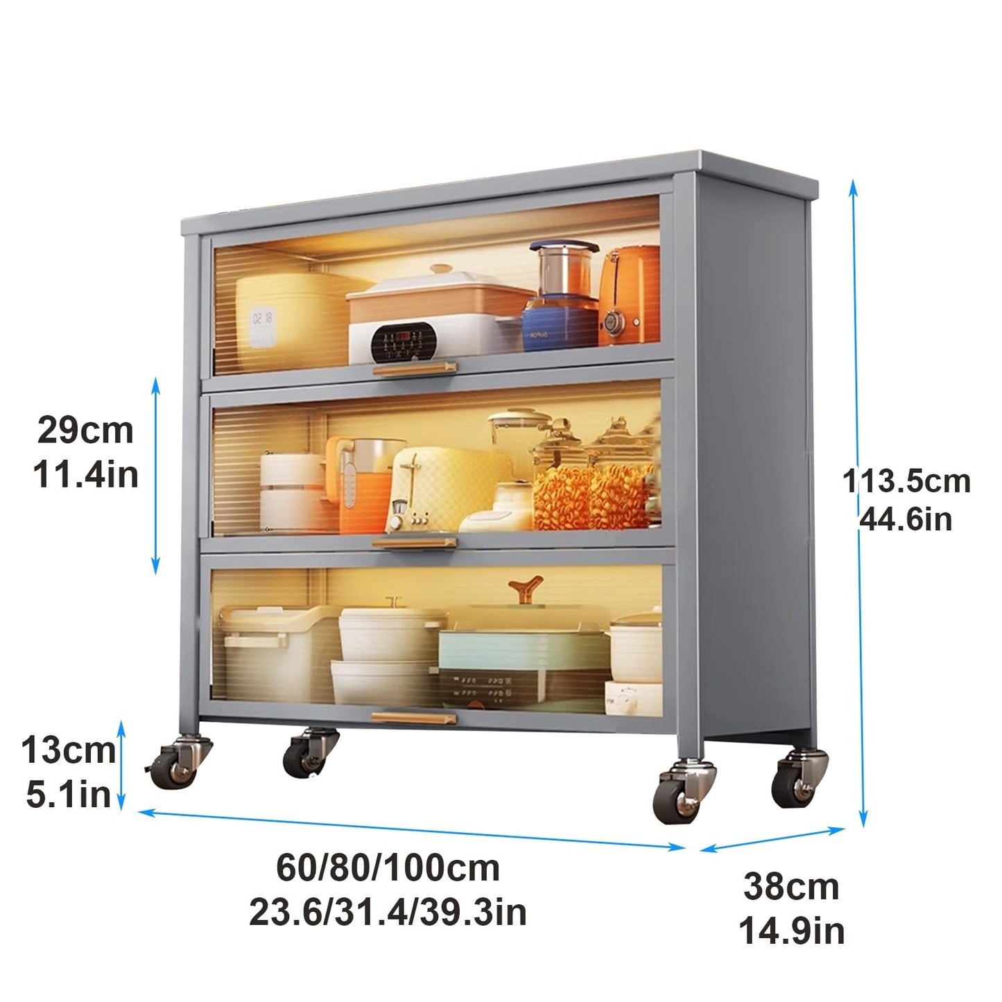 LMMIAMZ Foldable Microwave Stand with Flip Door Rolling Kitchen Storage Shelf & Bakery Cart on Wheels Space-Saving Oven Rack for Easy nization & Storage Solutions