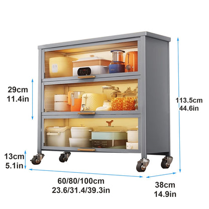 LMMIAMZ Foldable Microwave Stand with Flip Door Rolling Kitchen Storage Shelf & Bakery Cart on Wheels Space-Saving Oven Rack for Easy nization & Storage Solutions