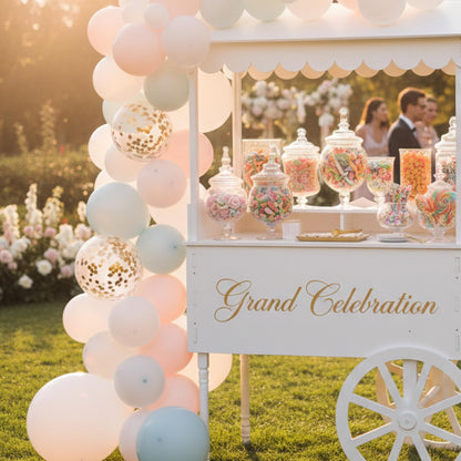 DS THE DISPLAY STORE PVC Candy Cart with Wheels - Portable Dessert Cart for Parties, Weddings & Baby Showers - Vendor Event Display with Rounded Safety Edges