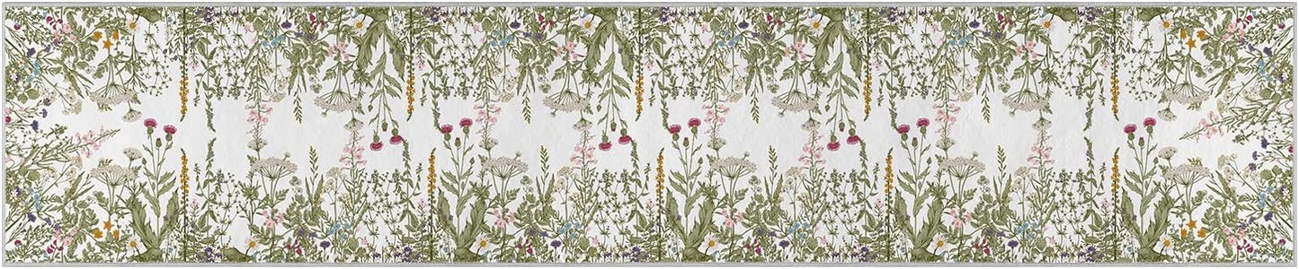 2x10 Artoid Mode Antique Herbs and Wild Floral Runner Rug, Spring Home Decor Low-Profile Non-Slip Washable Area Rug