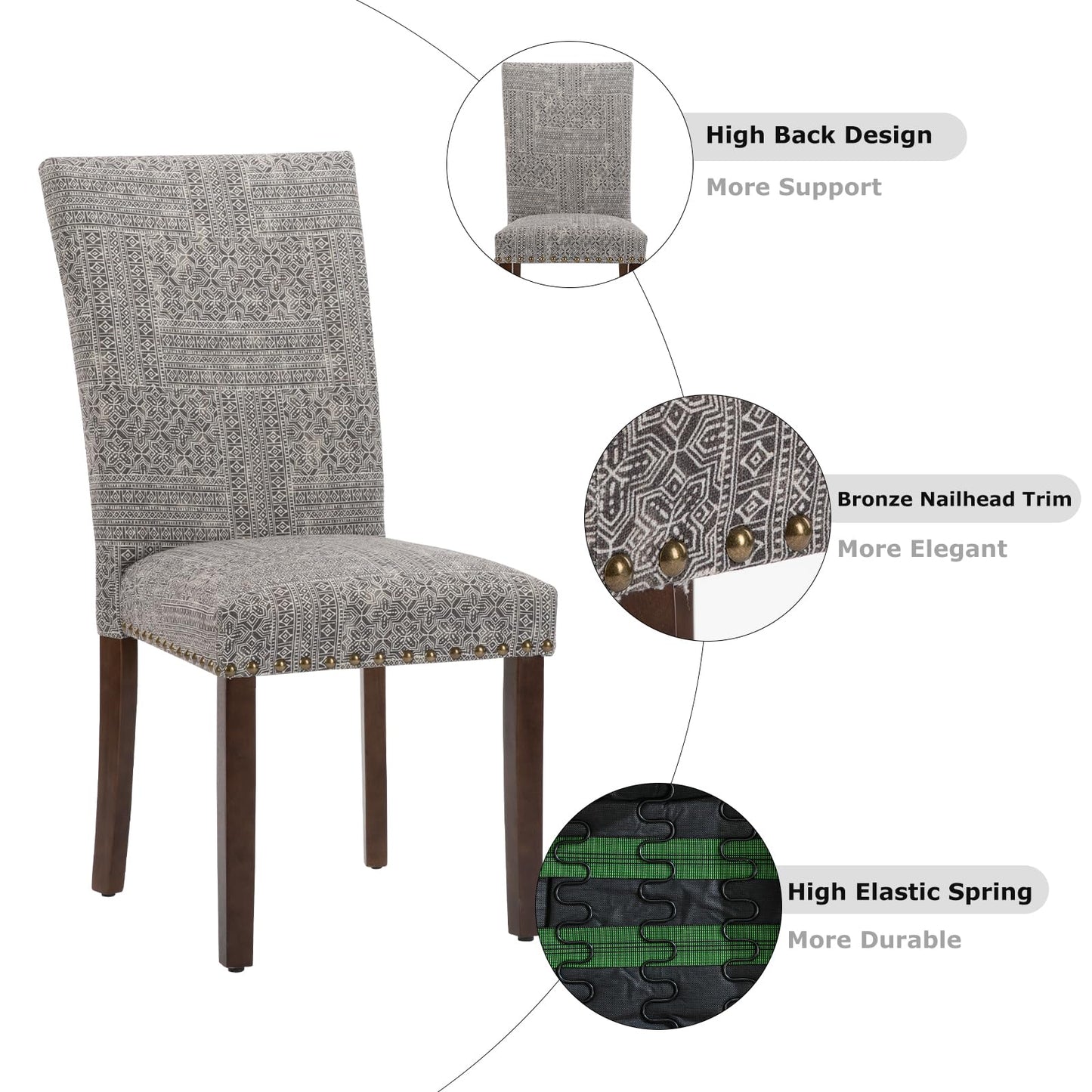 COLAMY Upholstered Parsons Dining Chairs Set of 4, Fabric Dining Room Kitchen Side Chair with Nailhead Trim and Wood Legs - Boho