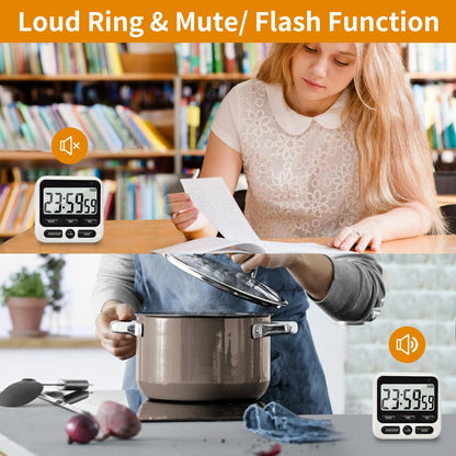 NKOVE Digital Kitchen Timer 24 Hour Clock and Alarm Function with Silent or Alarm Manual Switching Count UP or Down and Memory Function for Cooking, Baking, Meeting