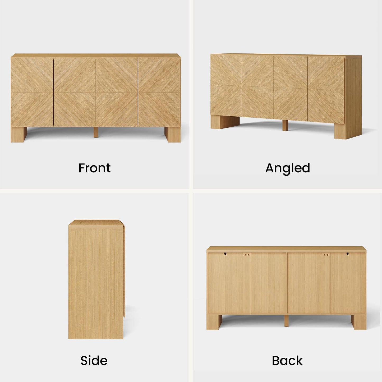 ModernMate 63" Sideboard Buffet Cabinet with Storage, Wood Storage Cabinet with 4 Doors, Large Credenza Sideboard with Adjustable Shelve, Buffet Table for Kitchen, Dining Room, Hallway, Natural Oak