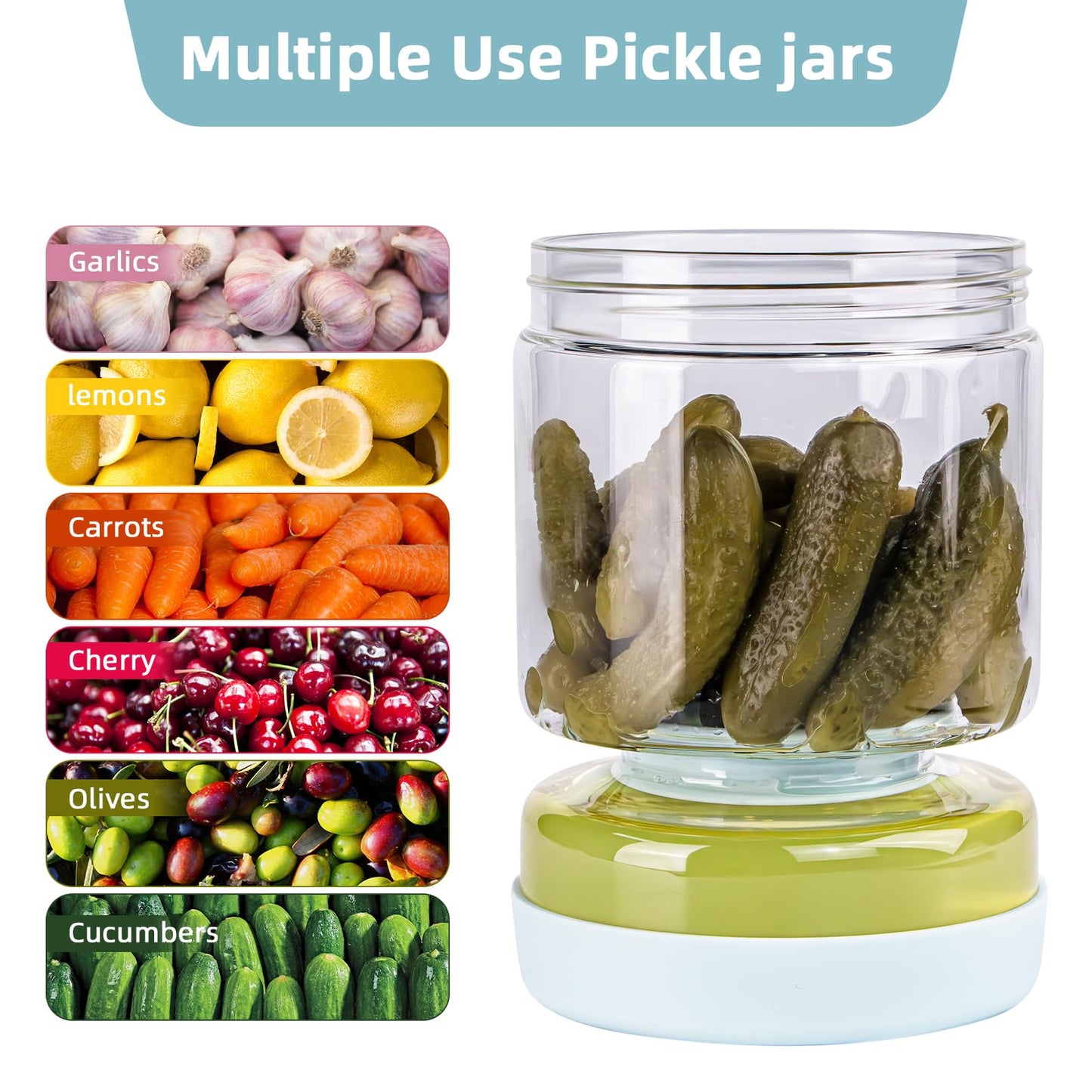 WhiteRhino Glass Pickle Jar with Strainer Flip,34oz Pickle Container,Hourglass Pickle Juice Separator Jar for Olives,Gherkins or Sliced,Leakproof Dishwasher Safe