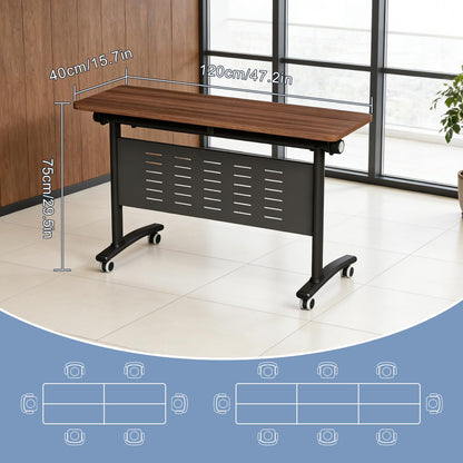 Usosidam 47.2" Folding Conference Tables, Modular Conference Room Table with Silent Lockable Wheels, Flip Top Training Table,for Office Classroom Seminar, for 6-12 Person, Walnut 2, 8 Pack