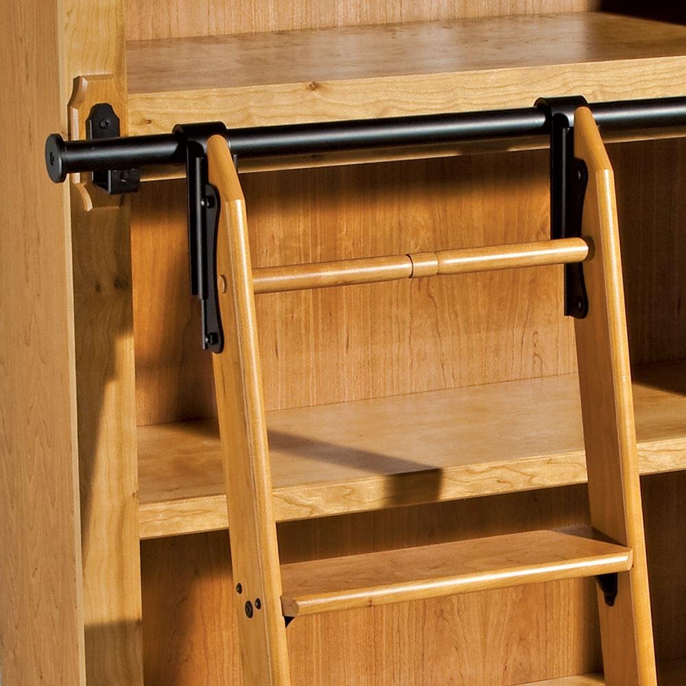 Rockler 8' Rolling Library Ladder Hardware Kit – Satin Black Finish Rolling Ladder Hardware Kit - Wooden Ladder Kit w/ Caster Assemblies, Metal Step Rods W/ Cap Nuts, Sliding Hook Assemblies & More