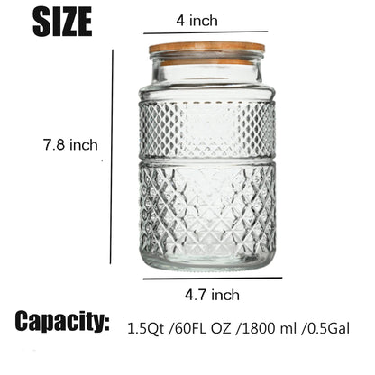 Large Glass Storage Jar, 60 FL OZ Glass Food Storage Containers with Bamboo Lid, Kitchen Containers Cereal Canisters Decorative Jar for Candy Snack Cookies Coffee Tea Nuts Airtight Jars