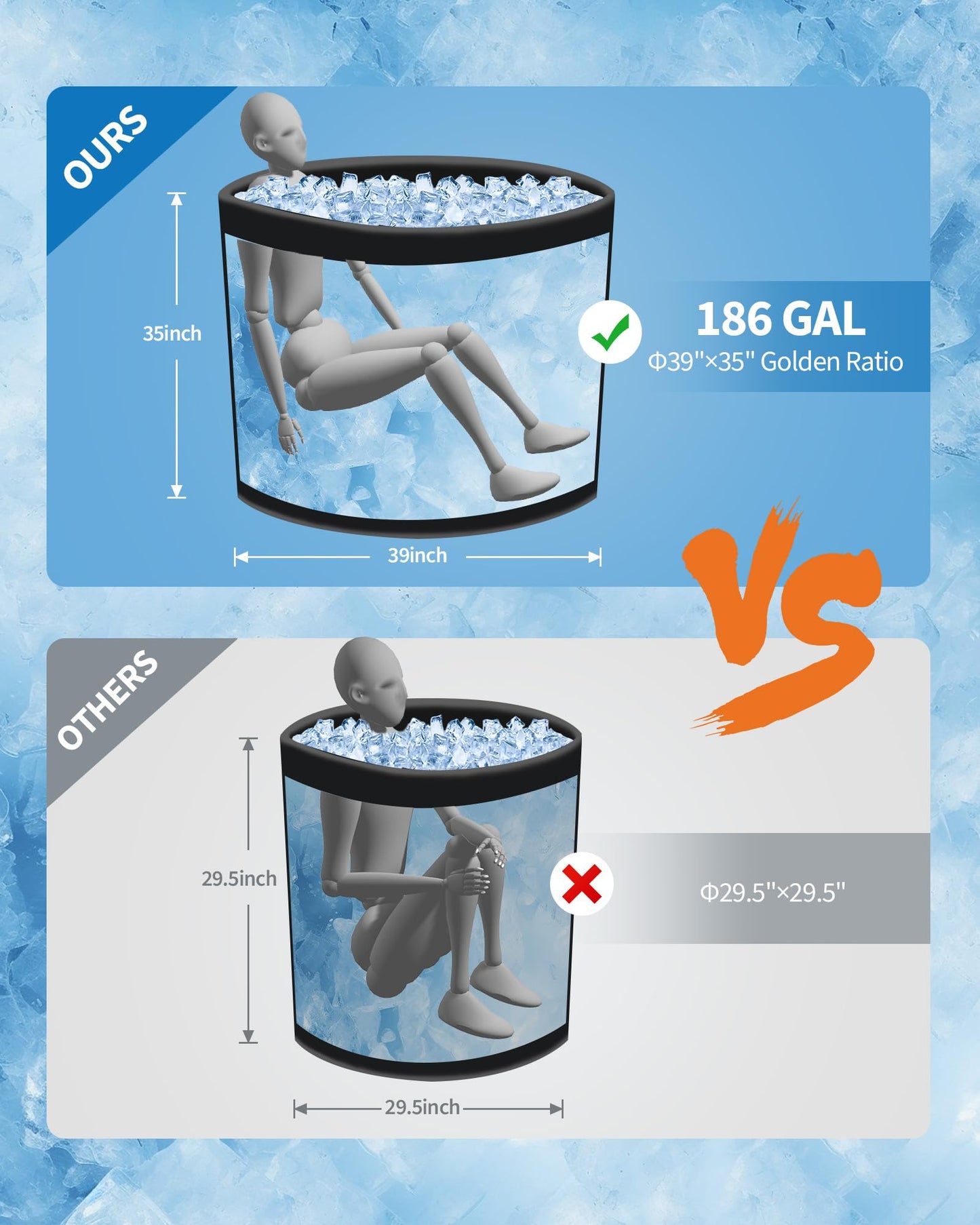 XXL Ice Bath Tub for Athletes, Compatible with Water Chillers, 186-Gallon Inflatable Cold Plunge Tub with Insulated Lid, Portable for Outdoor & Indoor Recovery (Black, 186Gallon)